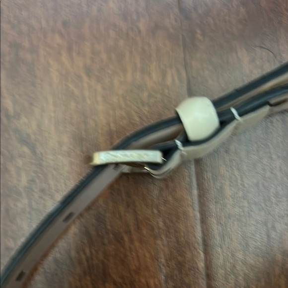 Calvin Klein Ivory Leather Belt with Black Lace Stripes and Gold Hardware - Picture 11 of 14